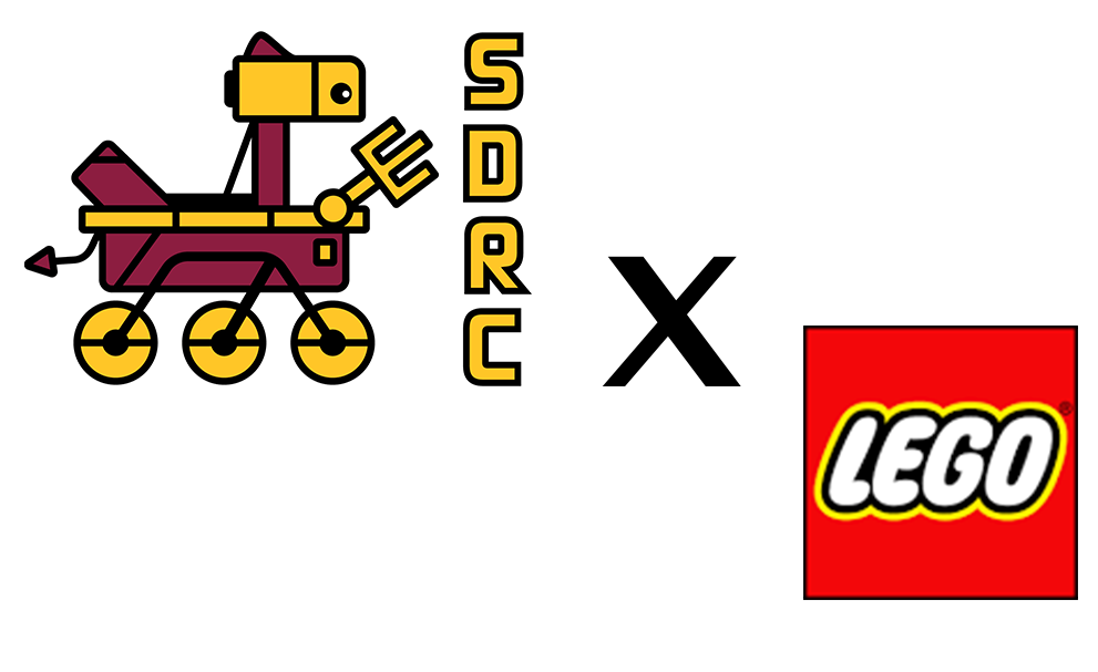 SDRC Maroon and Gold Rover with "SDRC" in gold text, "X", LEGO Logo